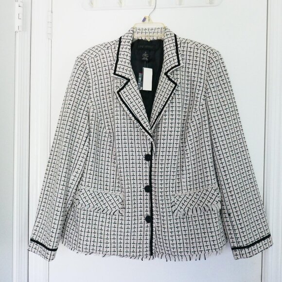 NWT vintage Lane Bryant tweed boucle blazer jacket pink black white size 16 - Picture 1 of 8